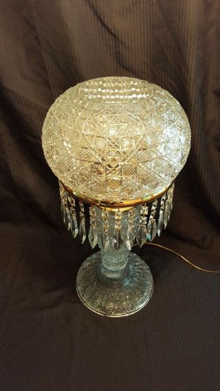 ANTIQUE AMERICAN BRILLIANT PERIOD CUT CRYSTAL MUSHROOM SHADE TABLE LAMP 25 