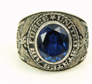 1947 United States Air Force Sterling Silver Blue Stone Military Ring Sz.  10.  75