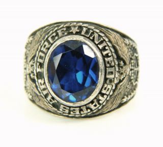 1947 United States Air Force Sterling Silver Blue Stone Military Ring Sz.  10.  75 6