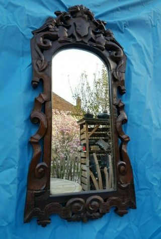 Antique French,  Black Forest Mirror,  Carved Wood,  Oak,  Renaissance Style,  19th