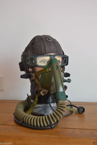 Vintage Air Force Mig - 17 Fighter Pilot Flight Helmet,  Oxygen Mask,  Goggles,  Mic