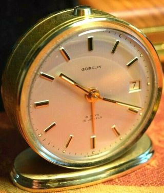 Rare Gubelin Alarm Clock With Date 15 Swiss Jewel Movement