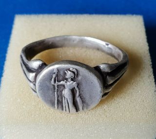 Ancient Silver Roman Legionary Ring Minerva 11,  71g