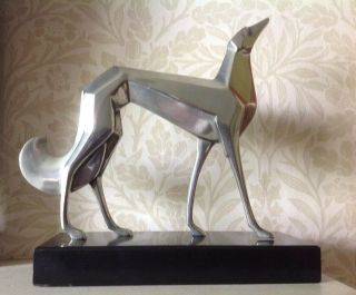 Antique Italian Polished Nickel Silver Art Dec Cubist Greyhound Dog Saluki