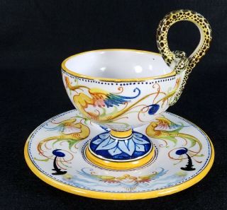 Faience Gra - Car Certosa Di Pavia Hand Painted Cup & Saucer Faenza Cabinet Cup