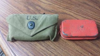 Wwii First Aid Pouch Kit Dated 1942 Carlisle Bandage Tin Us Army Qmd