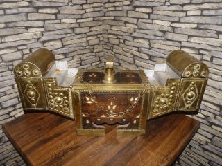 Rare Old Vintage Turkish Hammered Brass Inlaid Shoe Shine Box,  Restaurant Decor