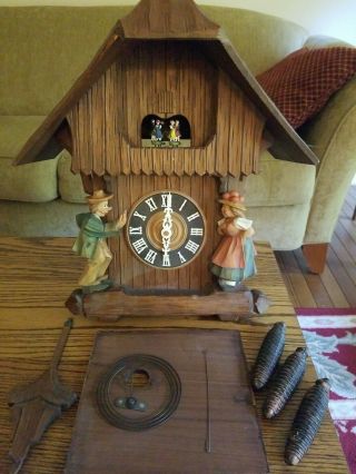 Vintage German Cuckoo Clock With Dancers
