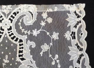 antique tambour lace curtains,  2 panels @ 75 by 25.  5 