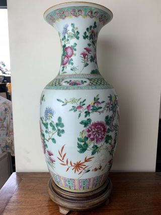 large antique chinese famille rose vase with seven rooster 2