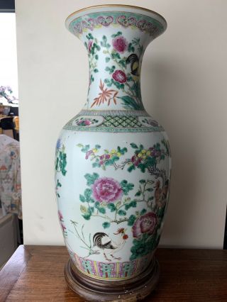 large antique chinese famille rose vase with seven rooster 4