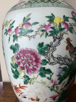 large antique chinese famille rose vase with seven rooster 5