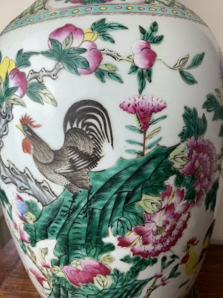 large antique chinese famille rose vase with seven rooster 6
