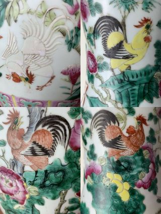 large antique chinese famille rose vase with seven rooster 9