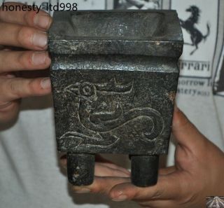 China natural old jade stone hand carved bird pattern text Incense Burner Censer 7