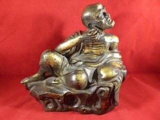 Stunning Antique Chinese Gilt Bronze Figure Of A Man With Ear Scoop C1880