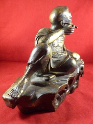 STUNNING ANTIQUE CHINESE GILT BRONZE FIGURE OF A MAN WITH EAR SCOOP c1880 4