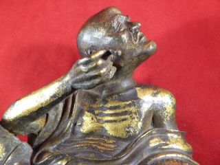 STUNNING ANTIQUE CHINESE GILT BRONZE FIGURE OF A MAN WITH EAR SCOOP c1880 9