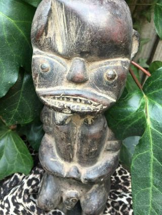 OLD VINTAGE CARVED AFRICAN ' TRIBAL FANG ' FIGURINE/STATUE - GABON 9