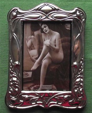 Big Art Nouveau Poppy London Hallmark English Silver Photo Frame Xmas Valentines