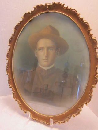 Wwi Military Colorized Soldier Portrait Wood Gilded Gesso Frame Army 22.  5 " Usa