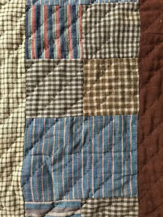 RARE Early Antique Double Sided ALL LINSEY WOOLSEY Quilt Textile Brown Blue AAFA 10