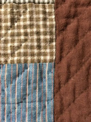 RARE Early Antique Double Sided ALL LINSEY WOOLSEY Quilt Textile Brown Blue AAFA 11