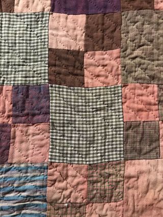 RARE Early Antique Double Sided ALL LINSEY WOOLSEY Quilt Textile Brown Blue AAFA 3