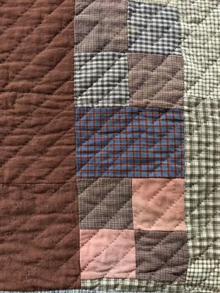 RARE Early Antique Double Sided ALL LINSEY WOOLSEY Quilt Textile Brown Blue AAFA 4