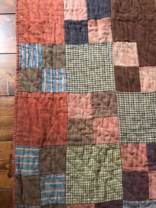 RARE Early Antique Double Sided ALL LINSEY WOOLSEY Quilt Textile Brown Blue AAFA 7