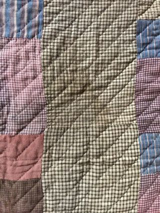 RARE Early Antique Double Sided ALL LINSEY WOOLSEY Quilt Textile Brown Blue AAFA 9