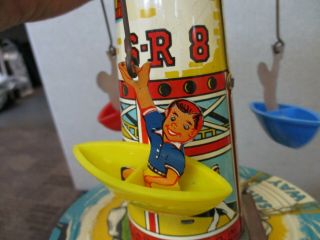 VINTAGE UNIQUE ART TIN LITHO WIND UP MUSICAL SAIL - WAY CAROUSEL 10