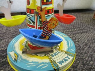 VINTAGE UNIQUE ART TIN LITHO WIND UP MUSICAL SAIL - WAY CAROUSEL 12