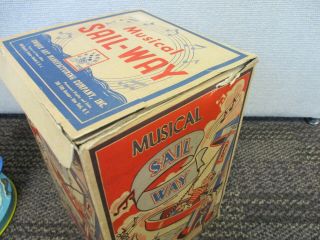 VINTAGE UNIQUE ART TIN LITHO WIND UP MUSICAL SAIL - WAY CAROUSEL 3