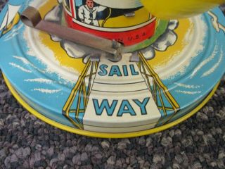 VINTAGE UNIQUE ART TIN LITHO WIND UP MUSICAL SAIL - WAY CAROUSEL 7