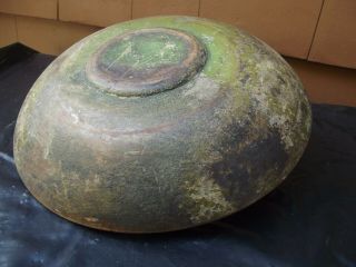Antique 19th C 1800s Turned 11 1/4 " Wooden Dough Bowl Old Green Paint Maine Find