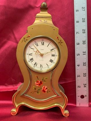 Vintage 8 Day Solvil 15 Rubies Switz Clock Hand Painted Brass & Movement 23