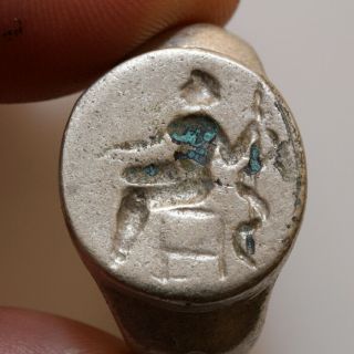 Museum Quality - Massive Ancient Greek Silver Seal Ring - Zeus Enthroned Ca 300 - 50 B