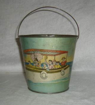 Antique Rare T.  Bros Signed Tin Litho Childs Sand Pail Sailing Parsons Boat