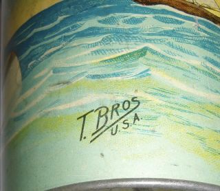 ANTIQUE RARE T.  BROS SIGNED TIN LITHO CHILDS SAND PAIL SAILING PARSONS BOAT 7