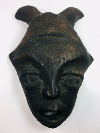 African Tribal Baule Senufo Horned Face Dance Mask Wood Ivory Coast