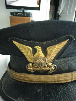 Wwii Era U.  S.  Military Coast Guard Officer Hat W/oversize Emblem.  Size 7