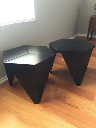 Set 2 Black Hexagon Prismatic Metal Side Table Stools Buyer Mjb8306 Only