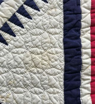 Antique 1920 Red,  White & Blue York Beauty Quilt 11