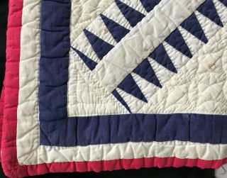 Antique 1920 Red,  White & Blue York Beauty Quilt 12