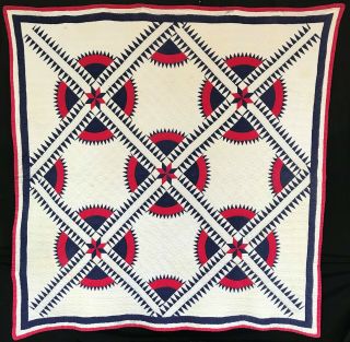 Antique 1920 Red,  White & Blue York Beauty Quilt