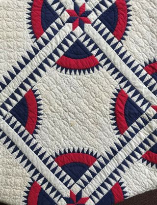 Antique 1920 Red,  White & Blue York Beauty Quilt 5