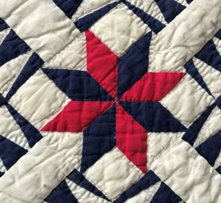 Antique 1920 Red,  White & Blue York Beauty Quilt 6