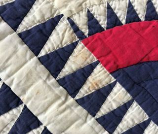Antique 1920 Red,  White & Blue York Beauty Quilt 9