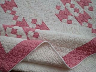 Humility Block Vintage COTTAGE c1920 Lovely ROSE Pink & White QUILT 77x65 5